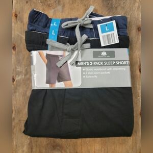 New Mens 2-Pack Black & Navy Sleep Shorts Size Large Leisure Lounge 100% Cotton